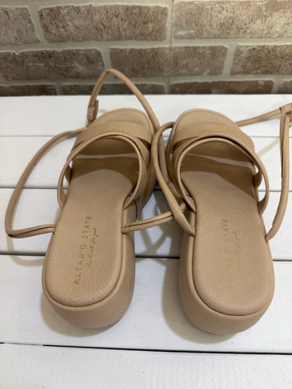 Altar’d State Women’s Nude Platform Ankle Wrap Sandals Size 6 Graduation Summer - Picture 9 of 11